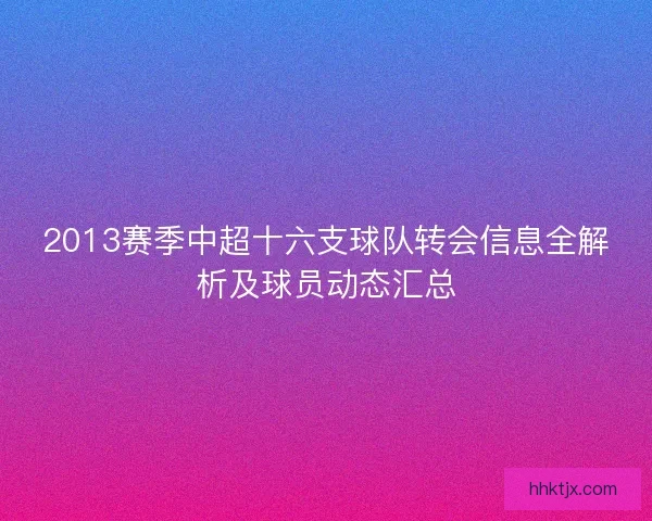 2013赛季中超十六支球队转会信息全解析及球员动态汇总